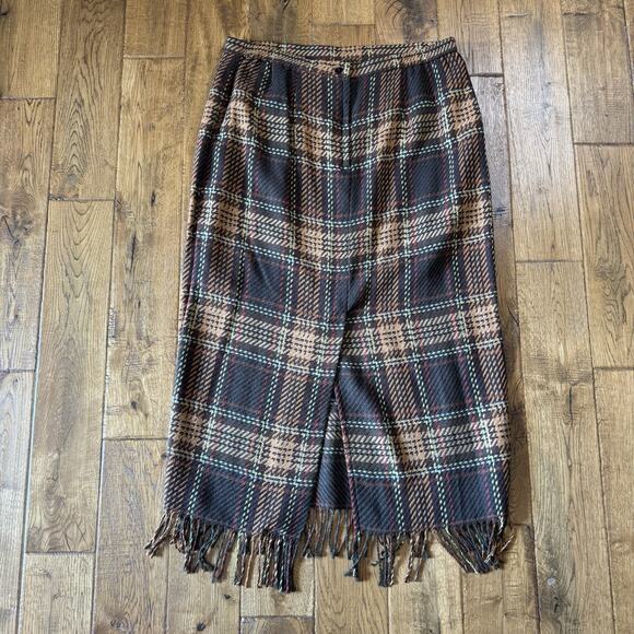 Requirements VTG Wool Blend Plaid Midi Maxi Skirt Fringe Equestrian Aesthetic 16 - Picture 5 of 5